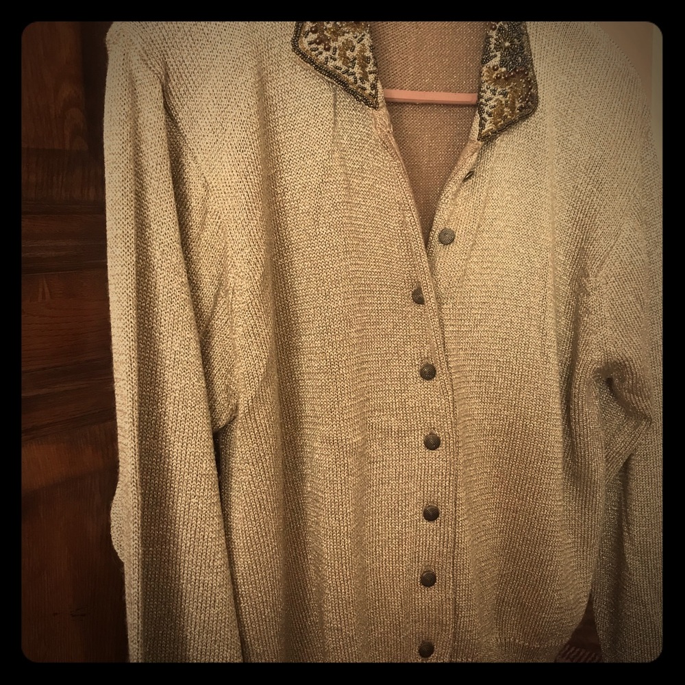 Vintage beaded metallic gold sweater